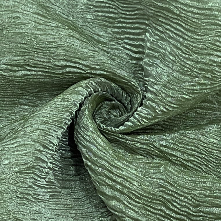 select olive green solid shimmer crushed tissue fabric
