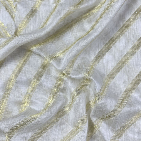 Classic White Gold Stripes Jacquard Dyeable Cotton Staple Fabric