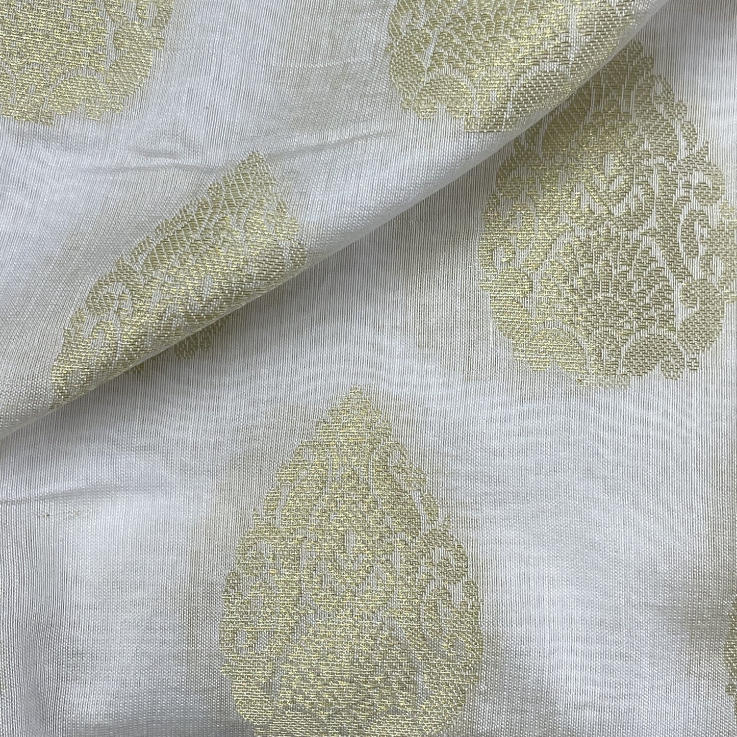 Classic White Gold Buta Jacquard Dyeable Cotton Staple Fabric