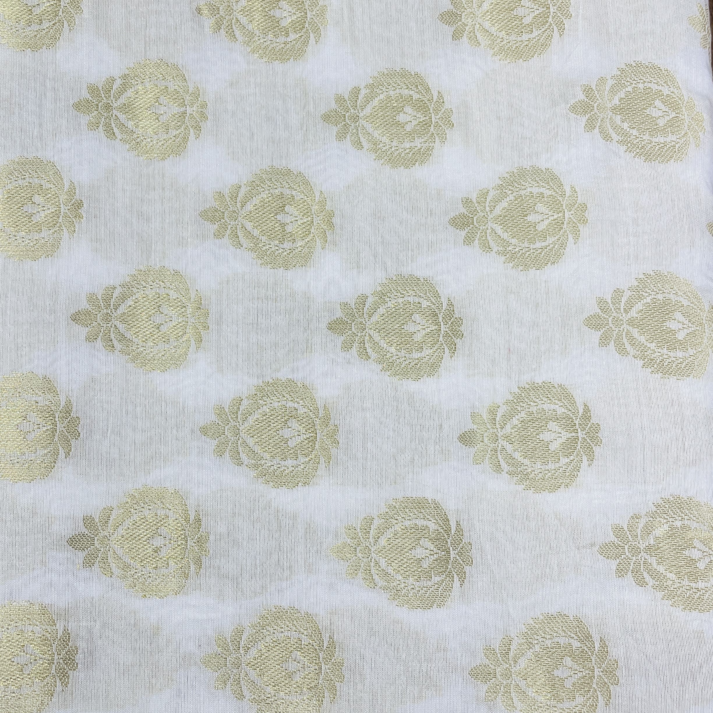 Classic White Gold Traditional Buta Jacquard Dyeable Cotton Staple Fabric