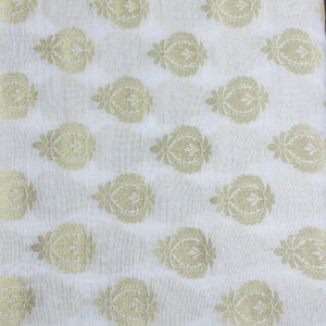 Classic White Gold Traditional Buta Jacquard Dyeable Cotton Staple Fabric