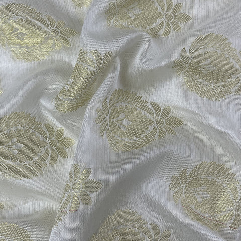 Classic White Gold Traditional Buta Jacquard Dyeable Cotton Staple Fabric
