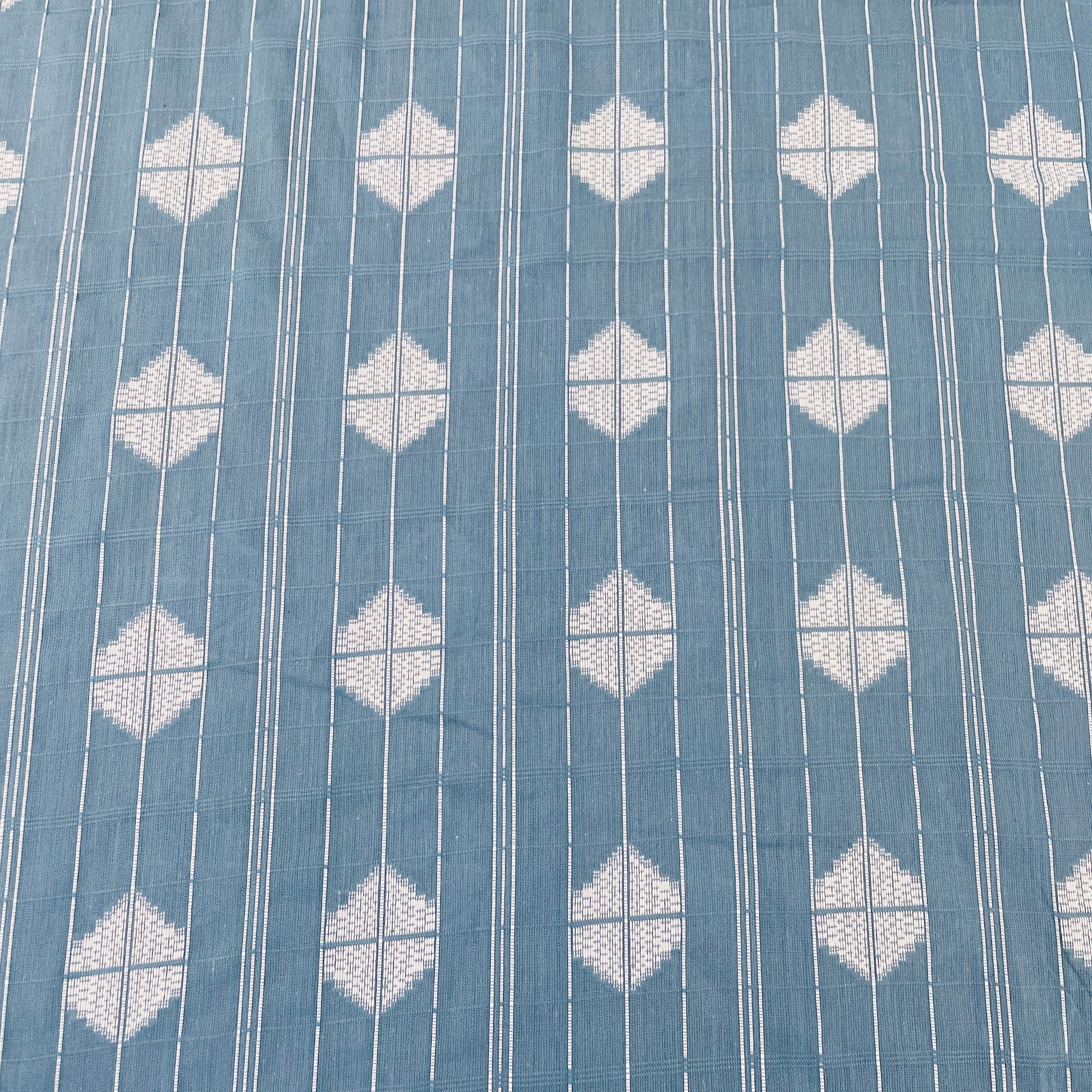 Blue & White Geometrical Handwoven Cotton Fabric - TradeUNO