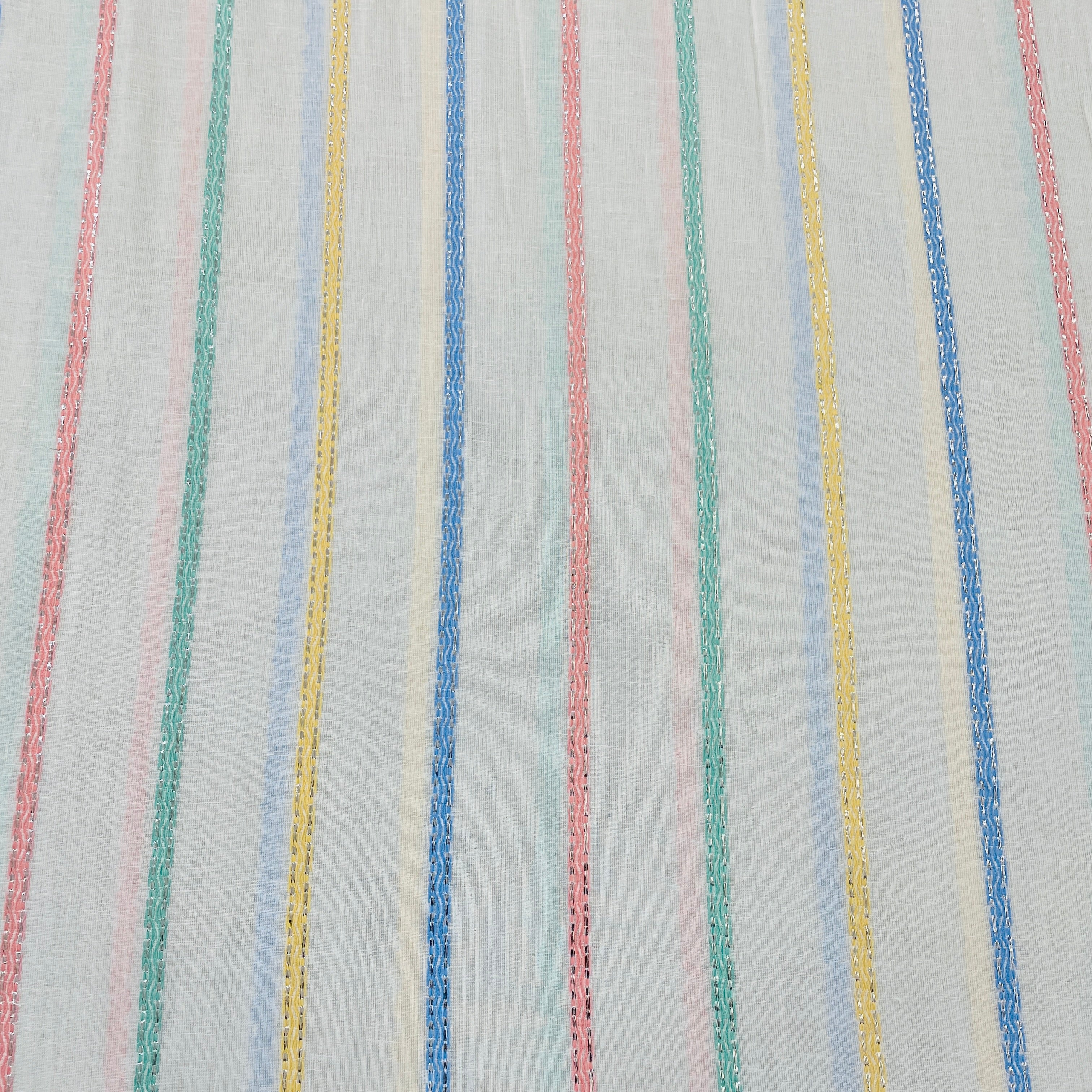 Off White & Multicolor Stripe With Lurex Cotton  Fabric - TradeUNO