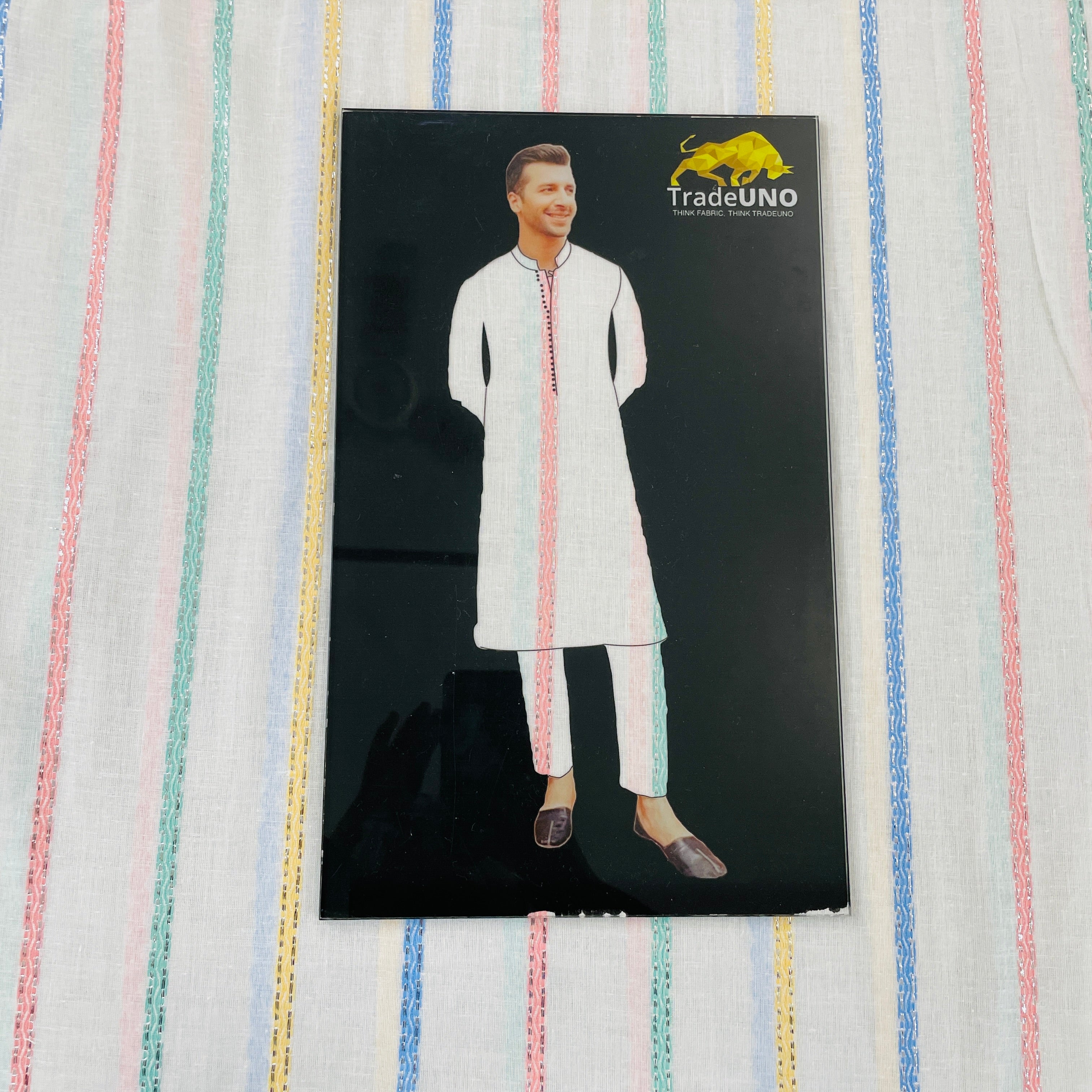 Off White & Multicolor Stripe With Lurex Cotton  Fabric - TradeUNO