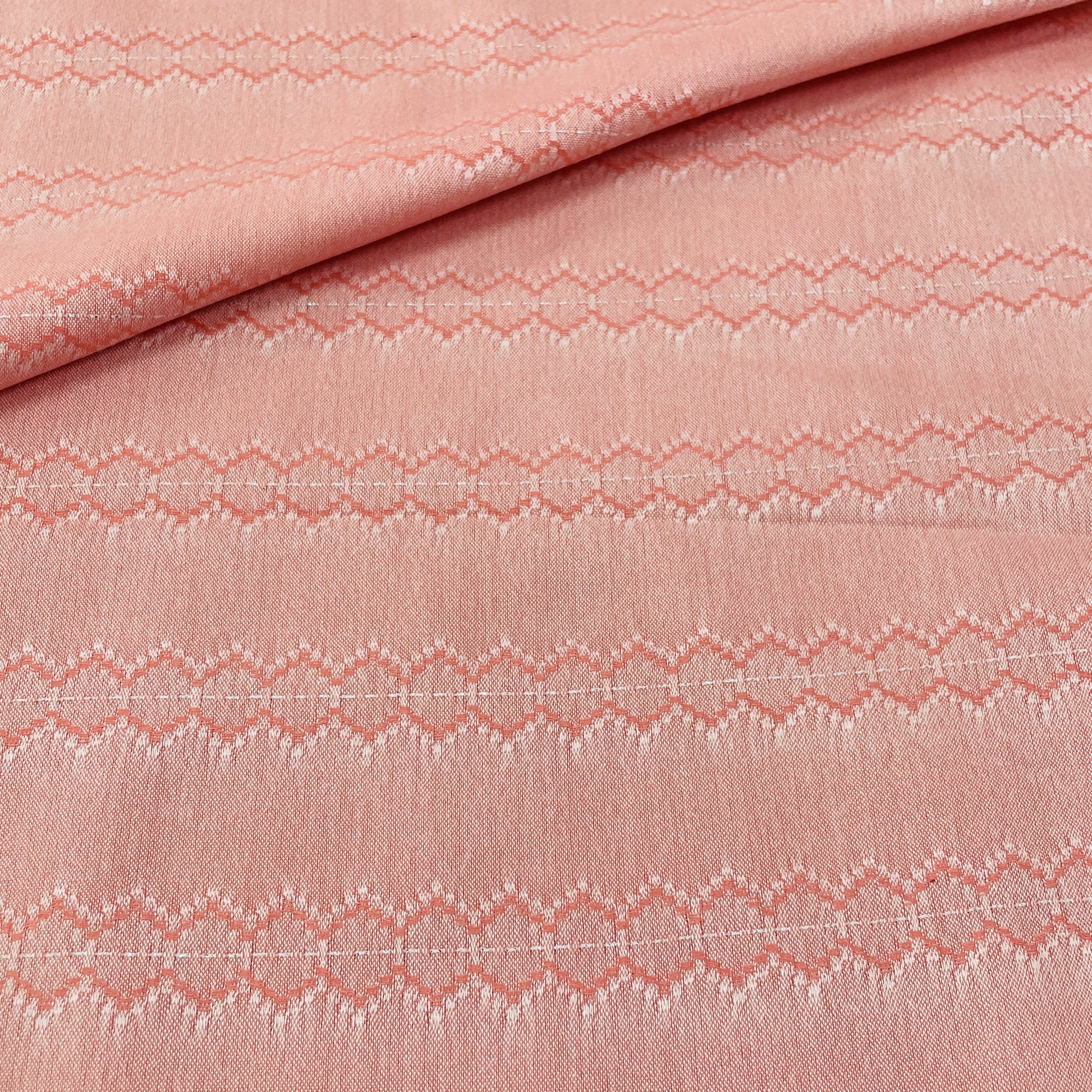 Premium Pink Stripes Geometrical Dobby Embroidery Cotton Muslin Fabric