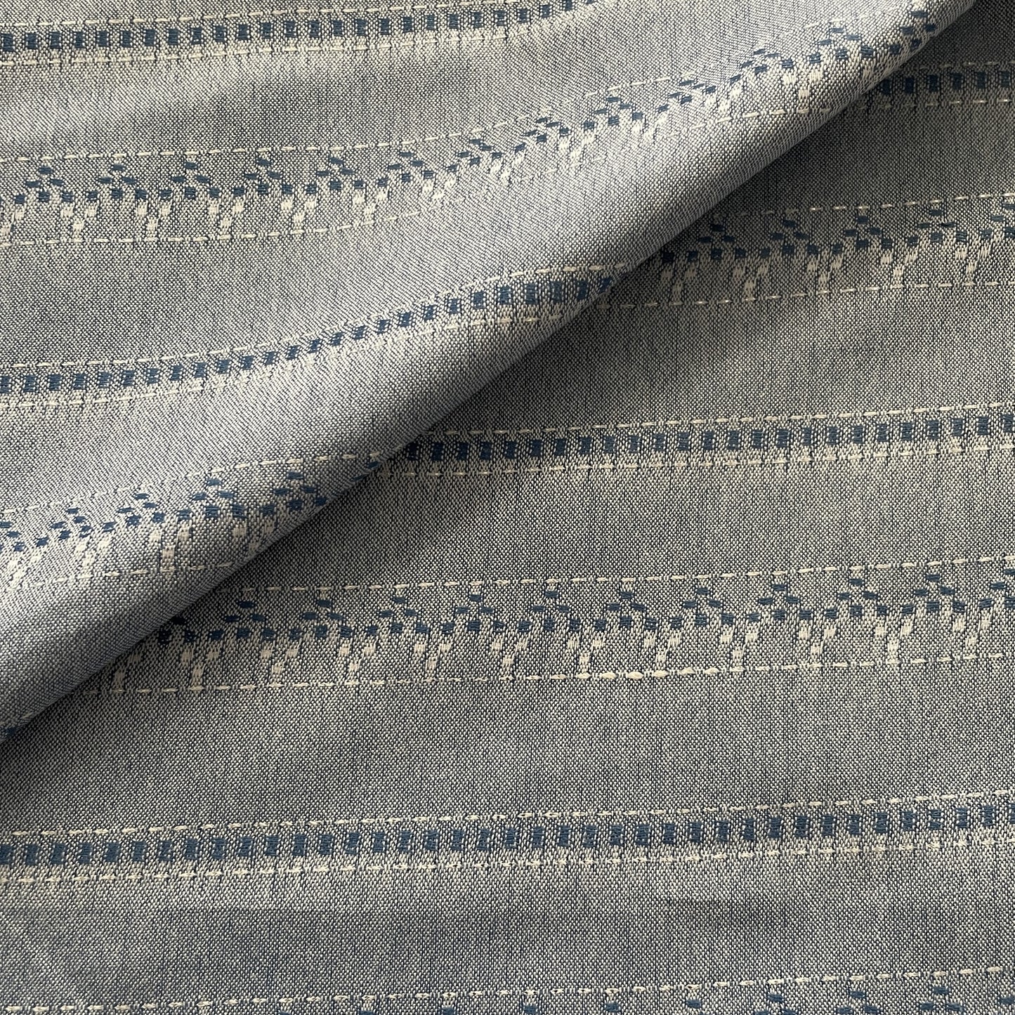 Premium Blue Stripes Dobby Embroidery Cotton Muslin Fabric