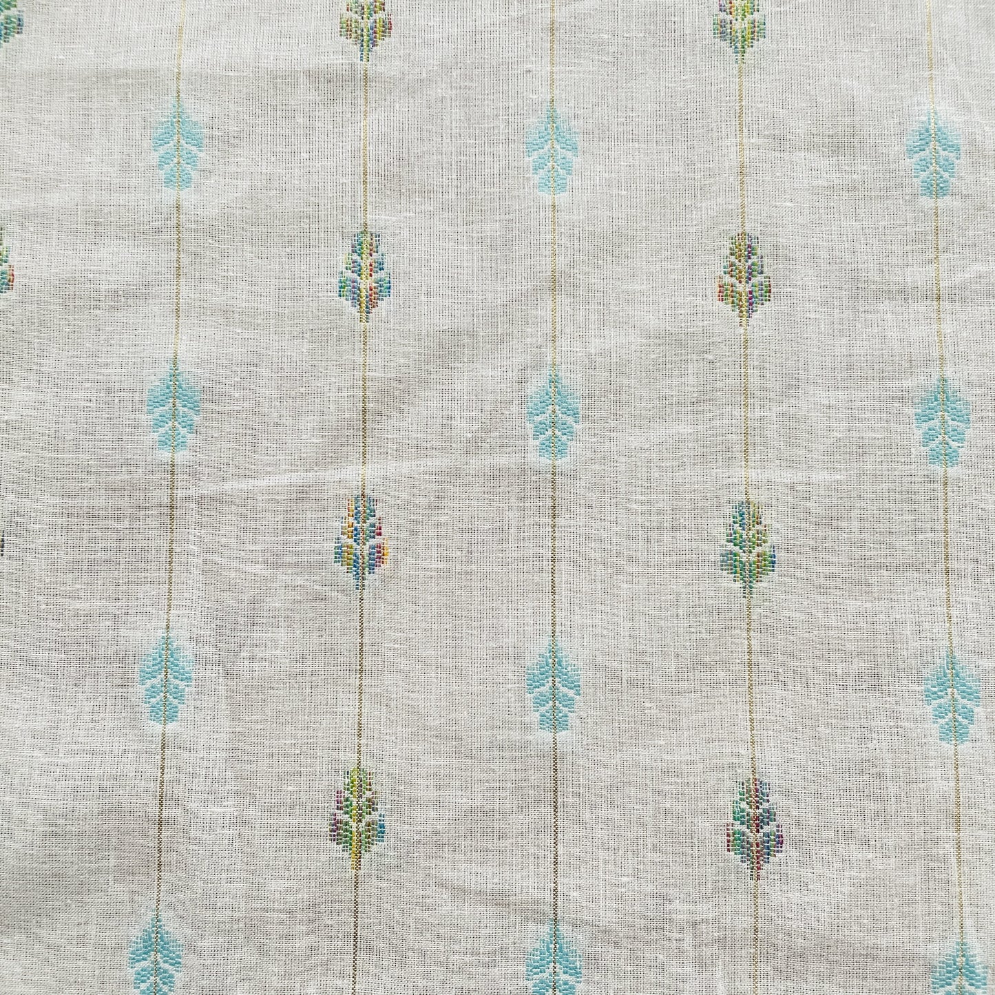 Premium OffWhite Leaves Green Dobby Embroidery Dyeable Cotton Fabric