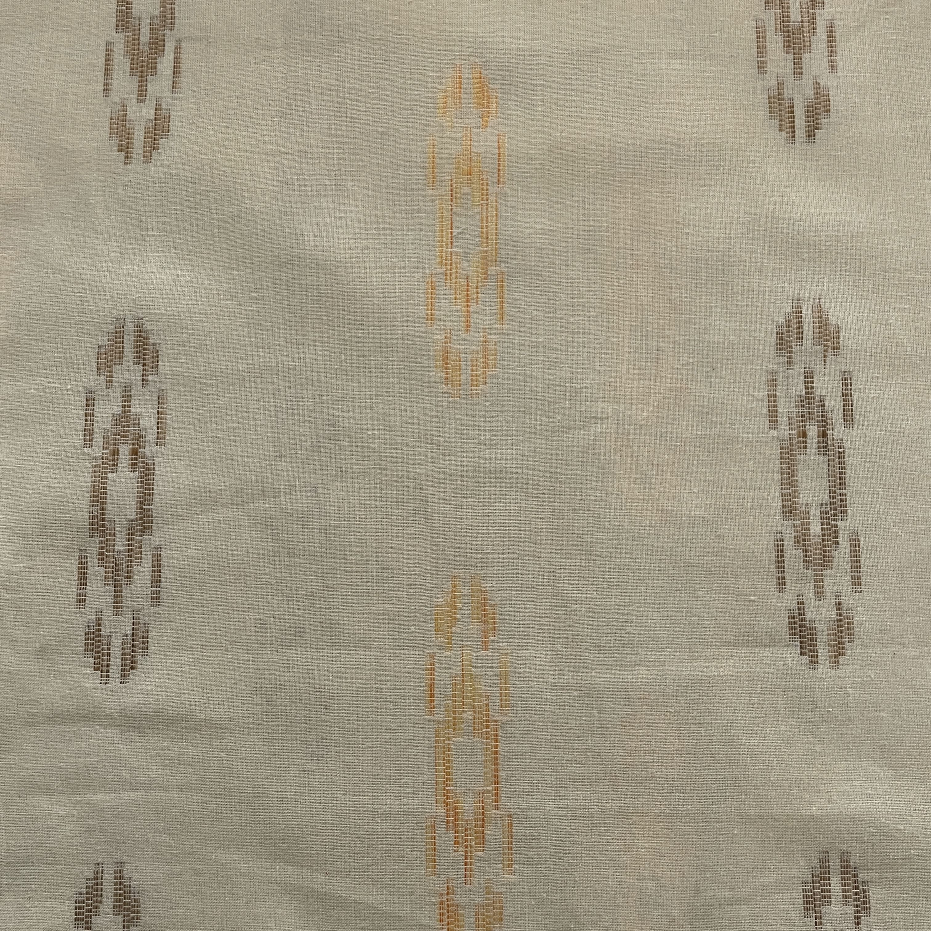 Premium Yellow Multicolor Ikkat Dobby Embroidery Cotton Fabric