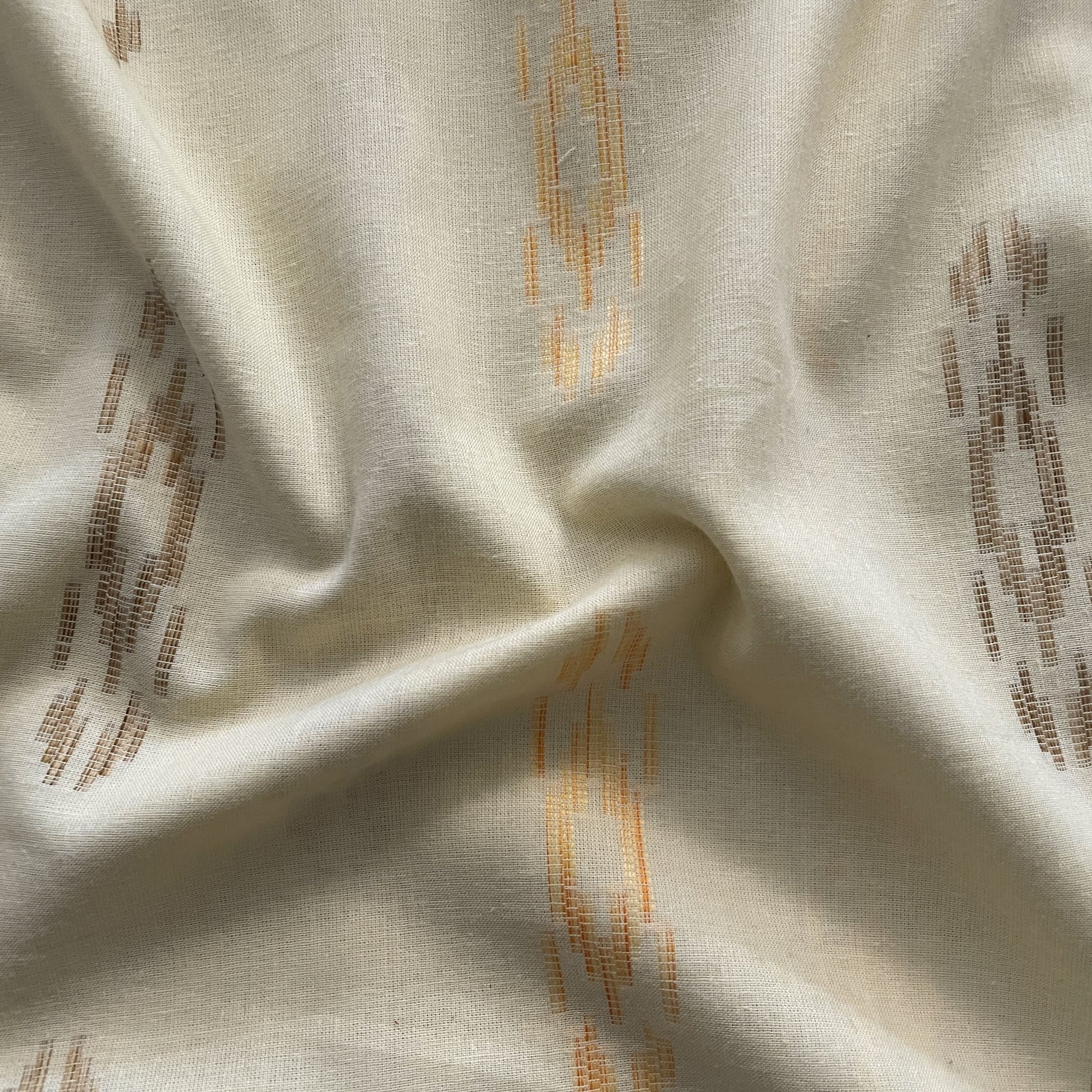 Premium Yellow Multicolor Ikkat Dobby Embroidery Cotton Fabric