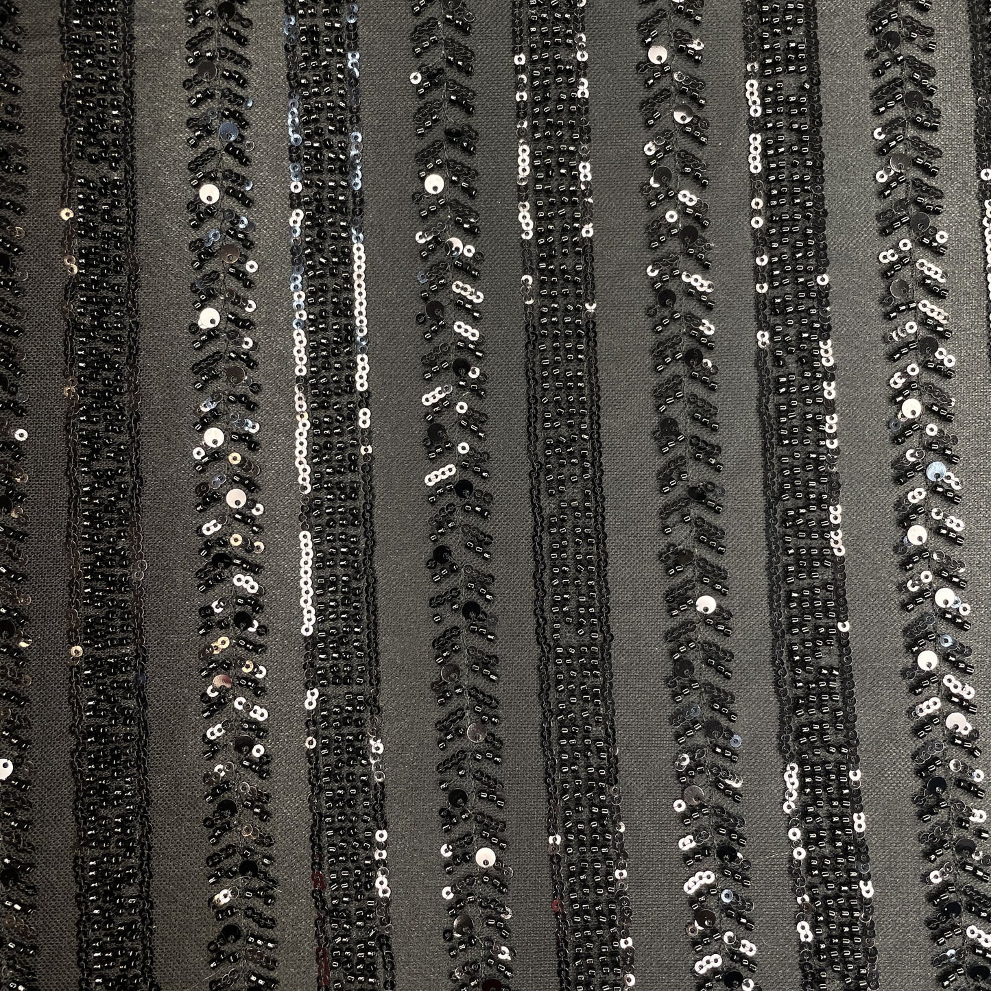 Premium Black Stripes Pearl CutDana Embroidery Power Net Fabric