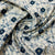cream blue handblock foil print chanderi silk fabric