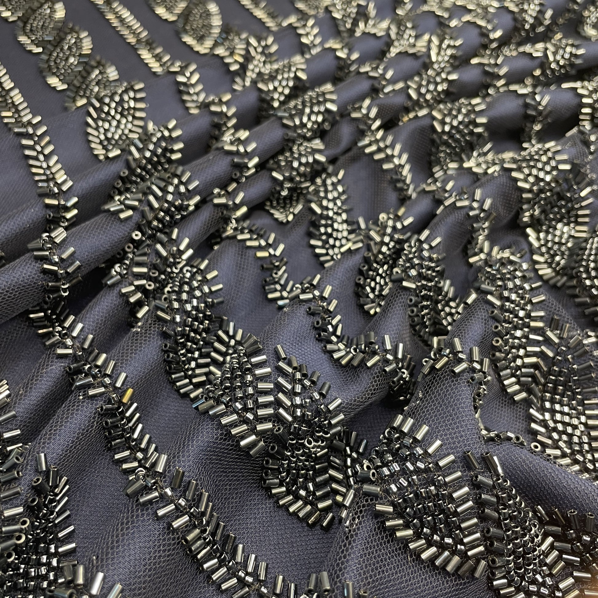 Premium Blue Stripes CutDana Embroidery Net Fabric