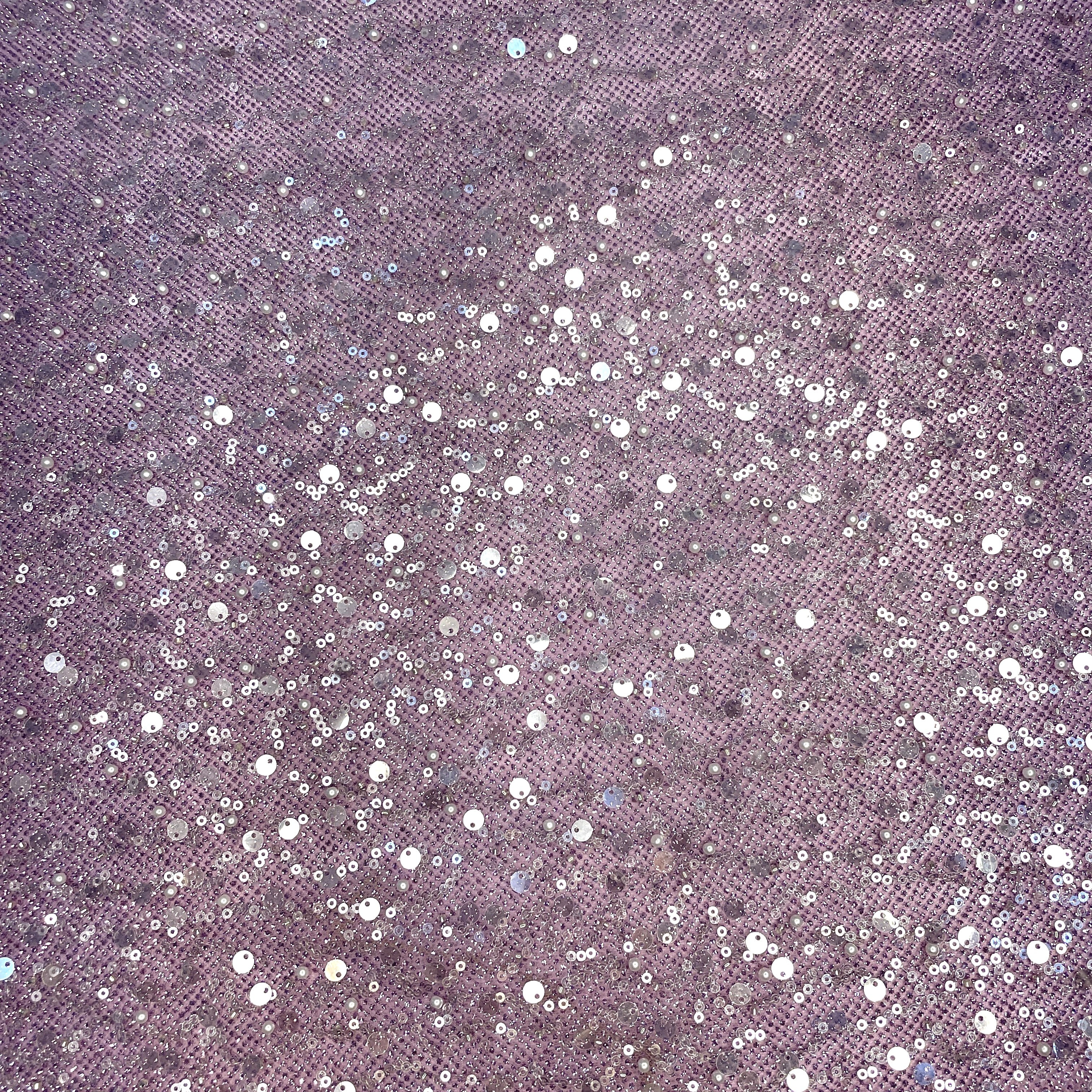 Premium Pink Sequins Embroidery Bonded Glitter Net Fabric
