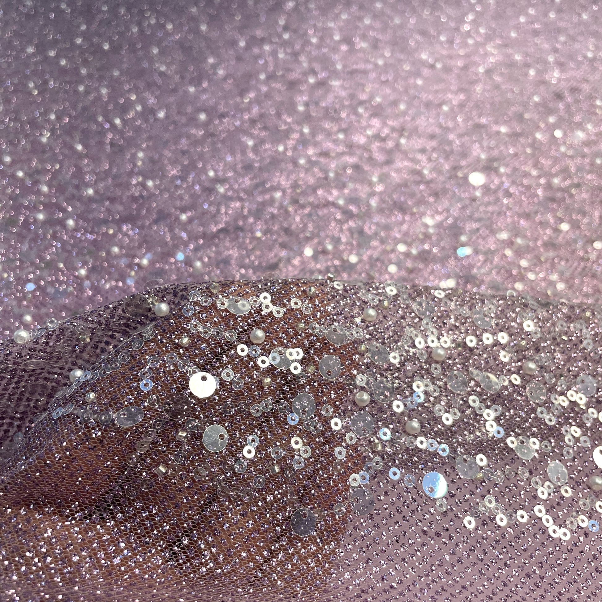 Premium Pink Sequins Embroidery Bonded Glitter Net Fabric