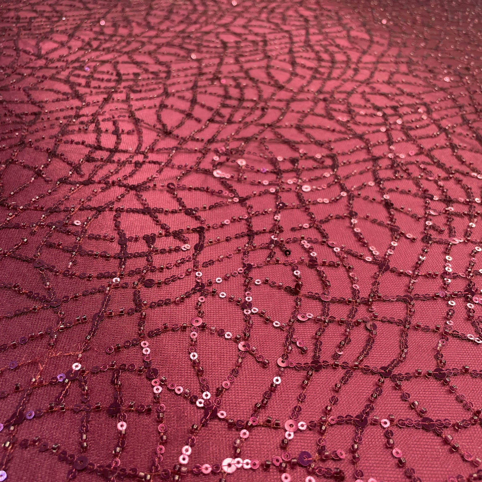 Premium Maroon Heavy Pearl Sequins Embroidery Net Fabric