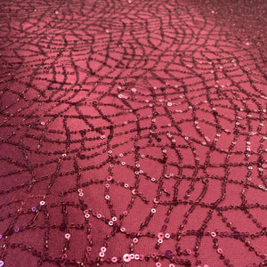 Premium Maroon Heavy Pearl Sequins Embroidery Net Fabric