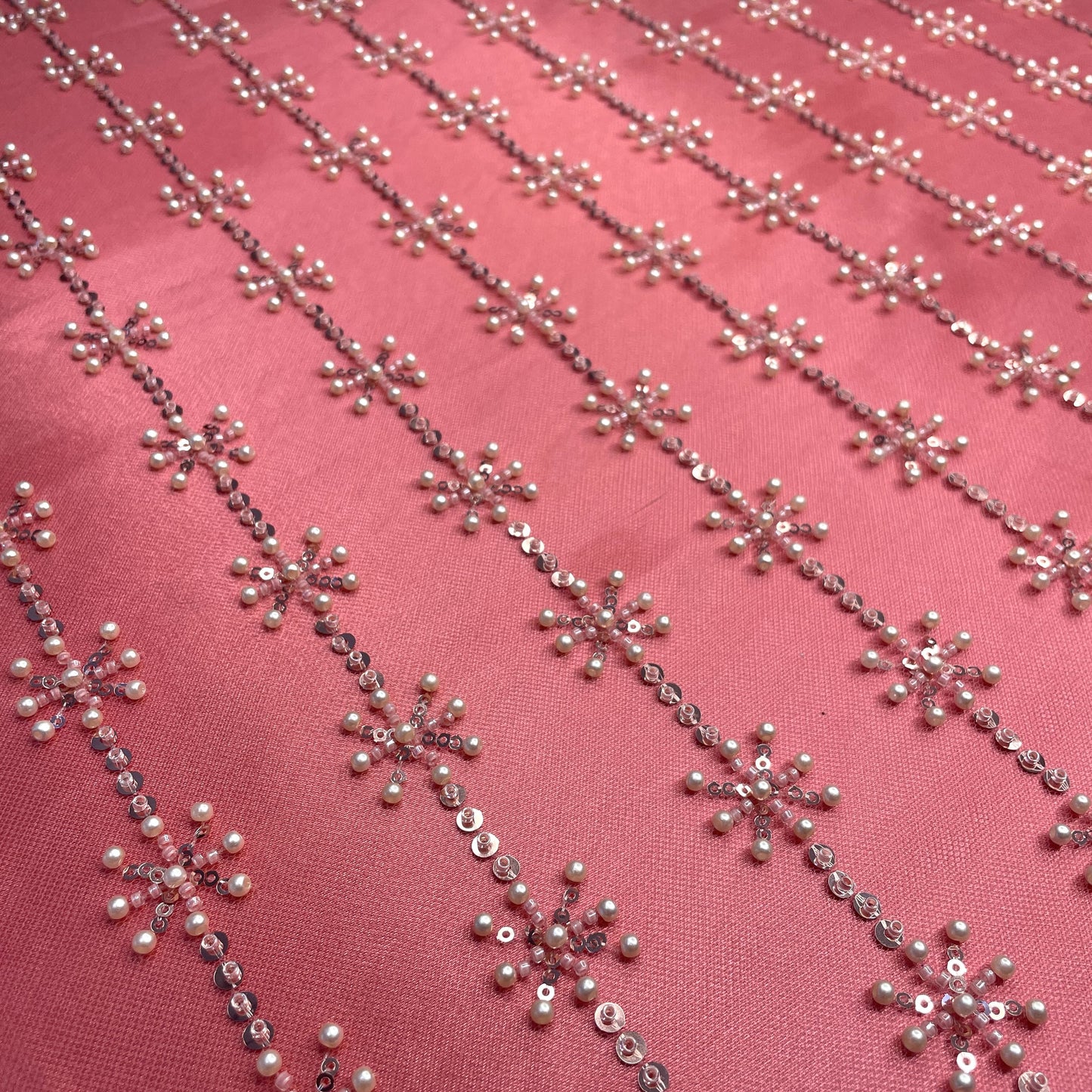 Premium Pink Pearl CutDana Embroidery Net Fabric