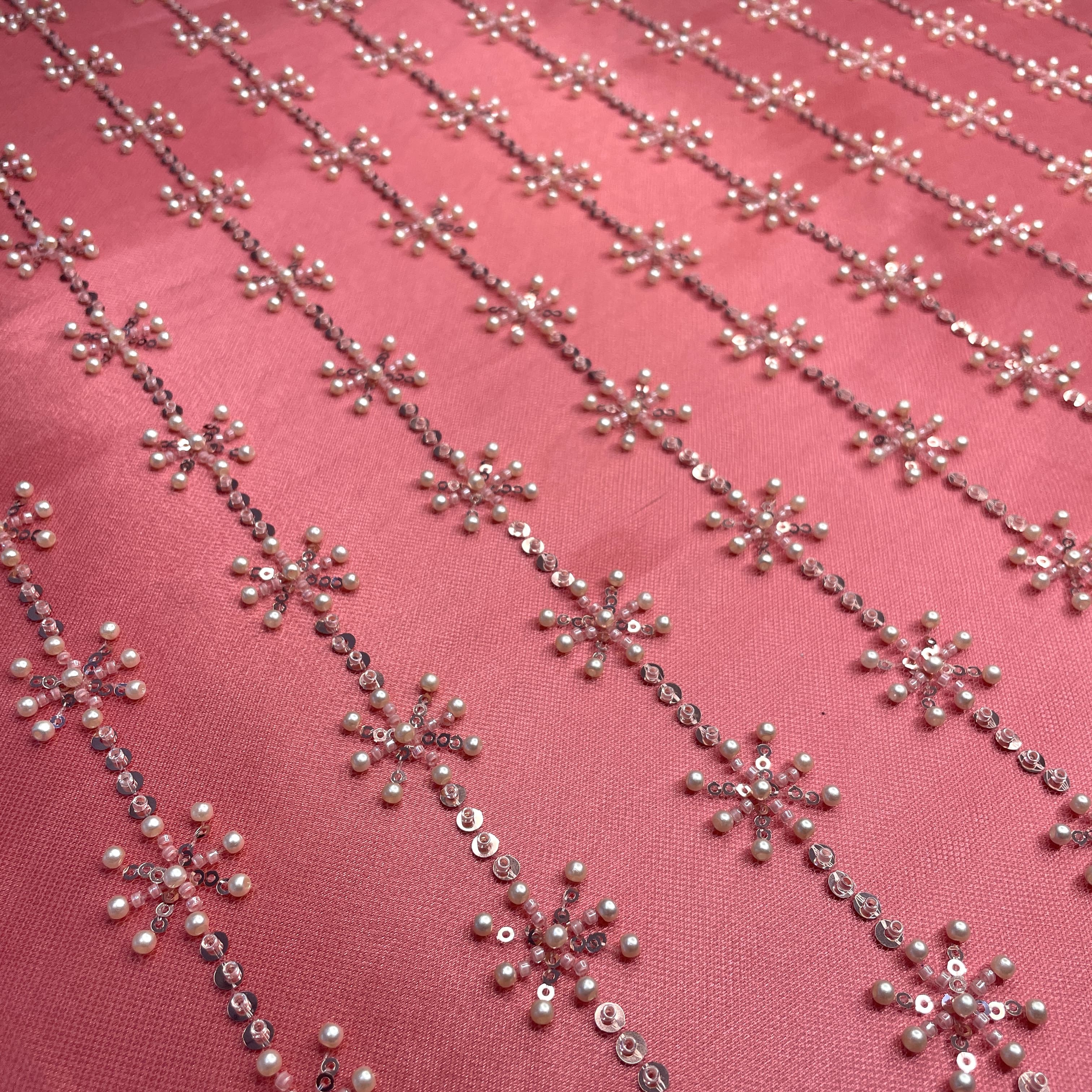 Premium Pink Pearl CutDana Embroidery Net Fabric