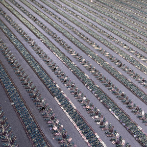Premium Indigo Blue Stripes Sequins CutDana Embroidery Net Fabric