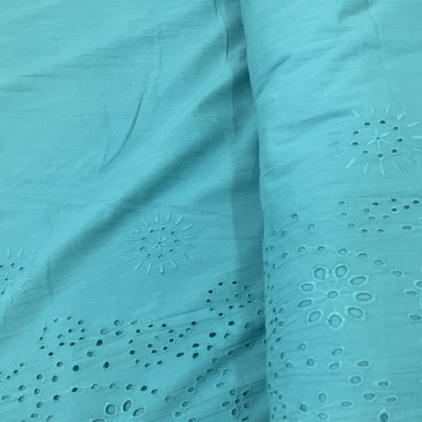 Exclusive Turquoise Green Floral Embroidery Cotton Schiffli Fabric