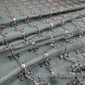 Premium Teal Blue Pearl CutDana Embroidery Net Fabric
