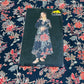Dark Blue & Red Floral Foil Print Chanderi Silk Fabric - TradeUNO