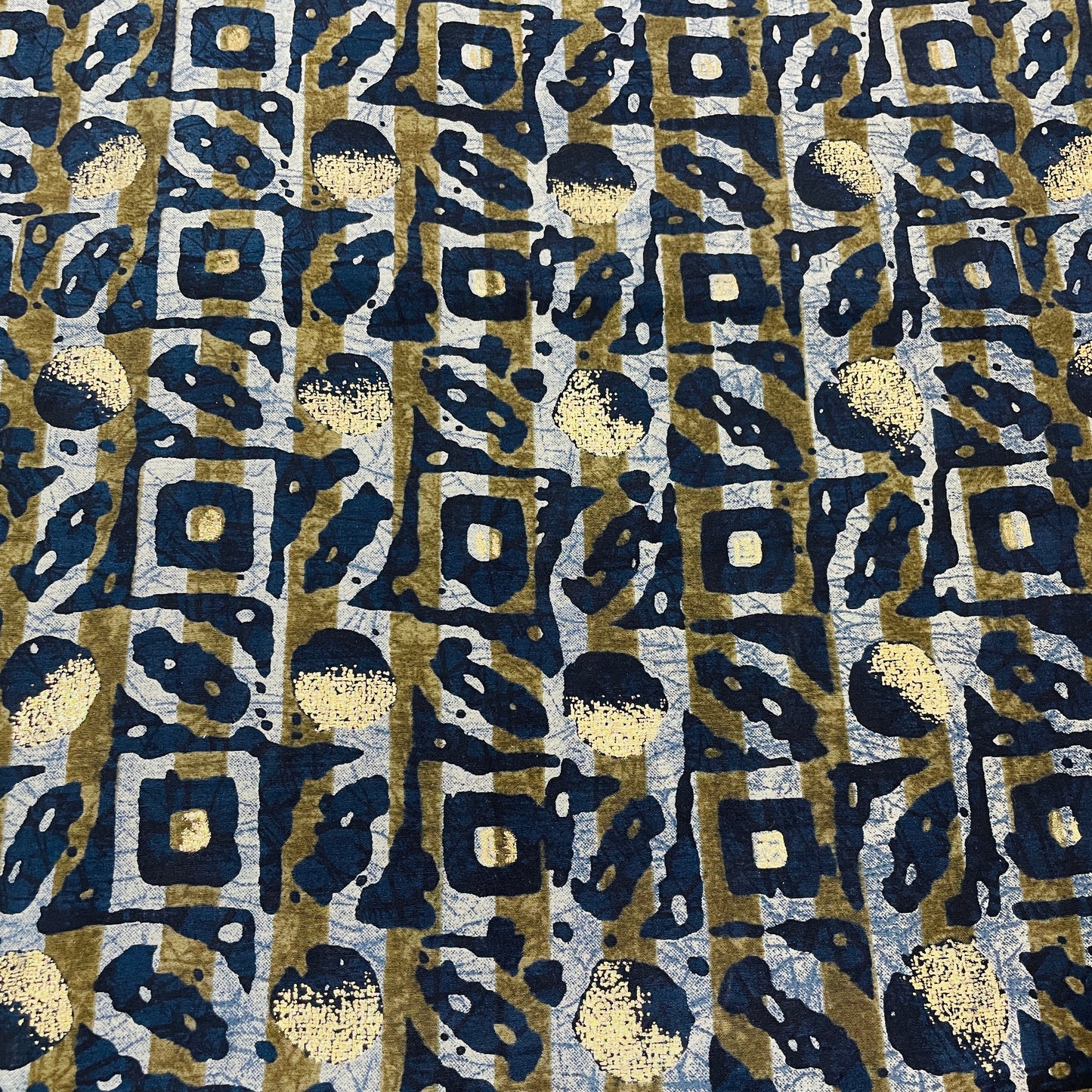 Blue Abstract Foil Print Chanderi Silk Fabric - TradeUNO