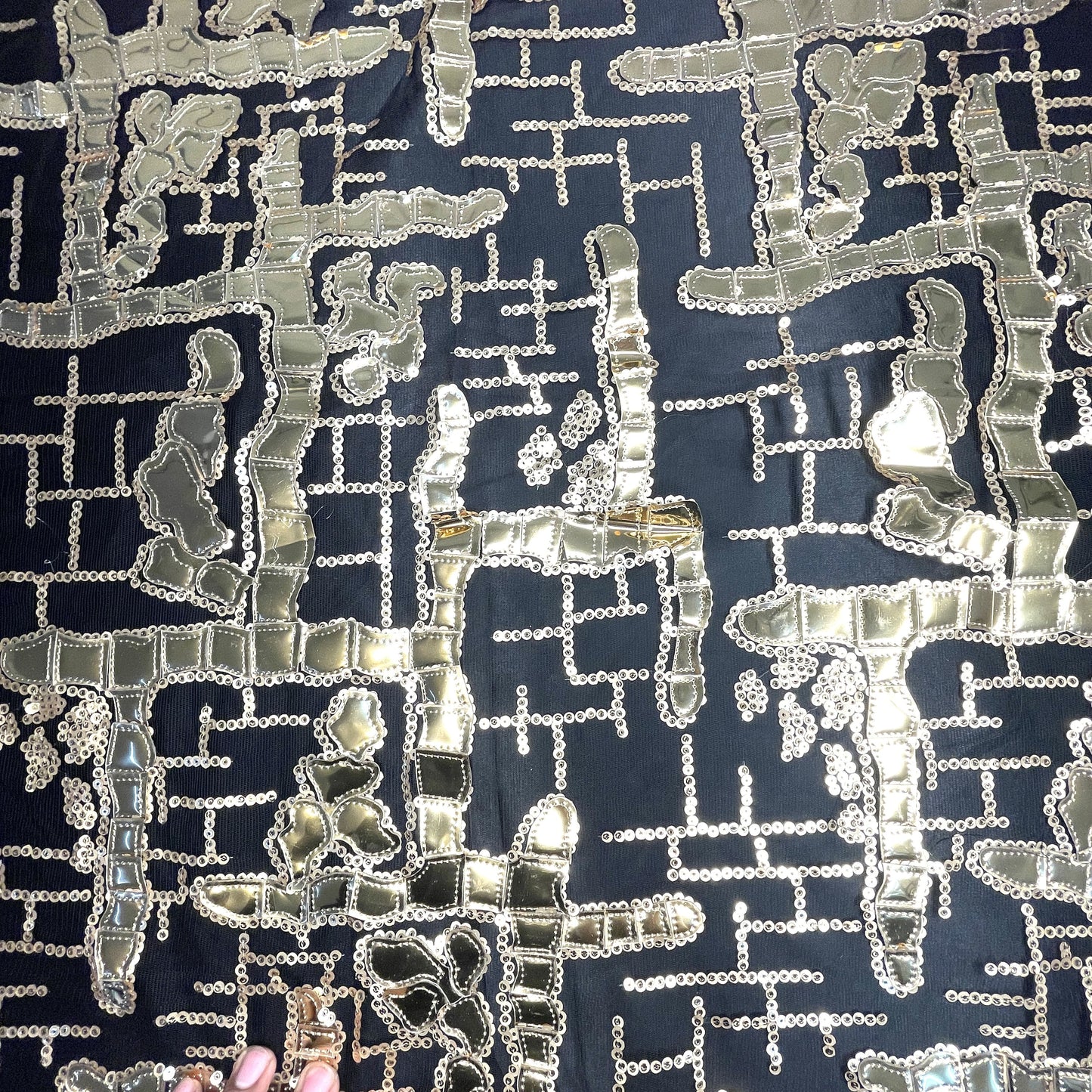 Exclusive Golden Black Sequins Metallic Net Fabric