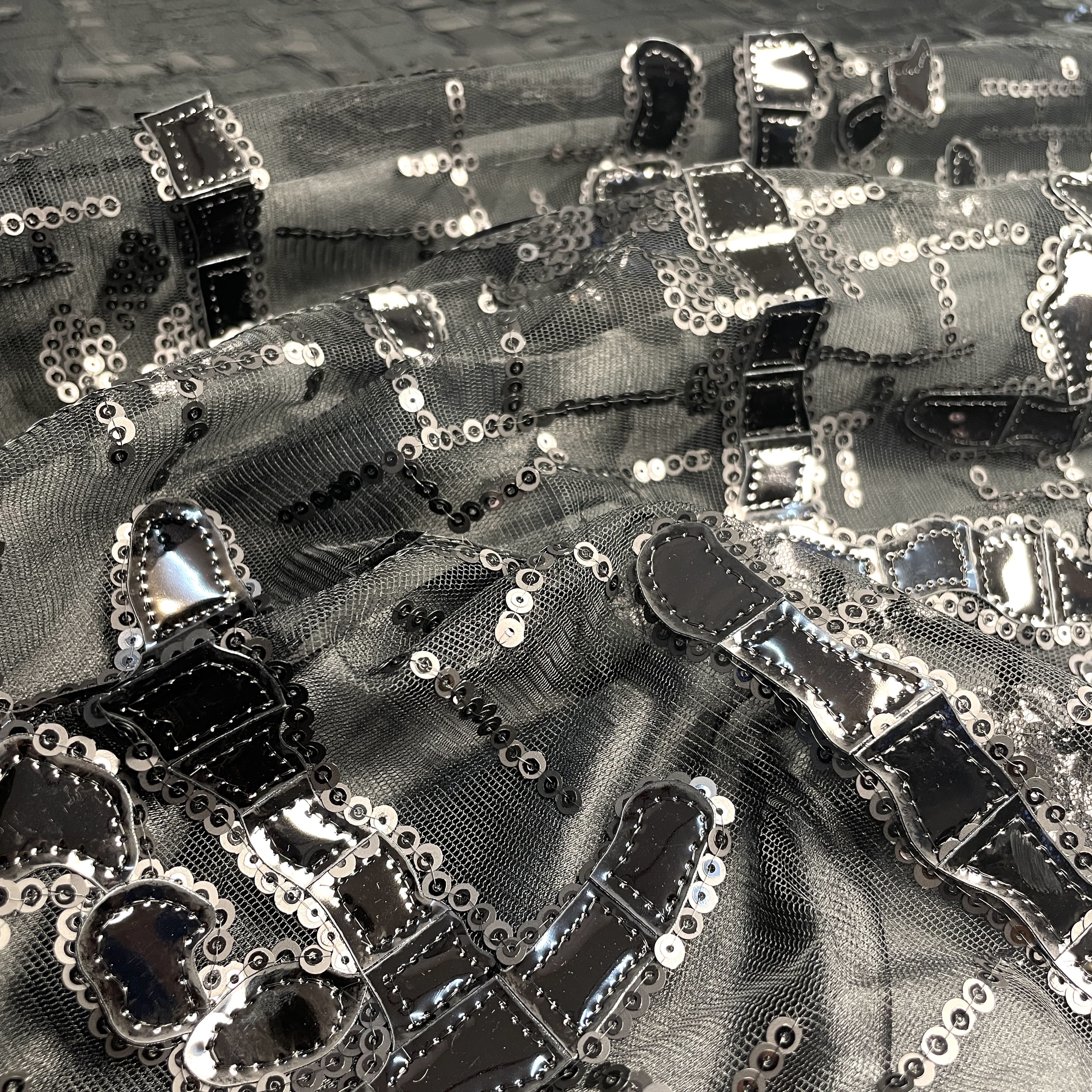 Exclusive Black Sequins Metallic Net Fabric