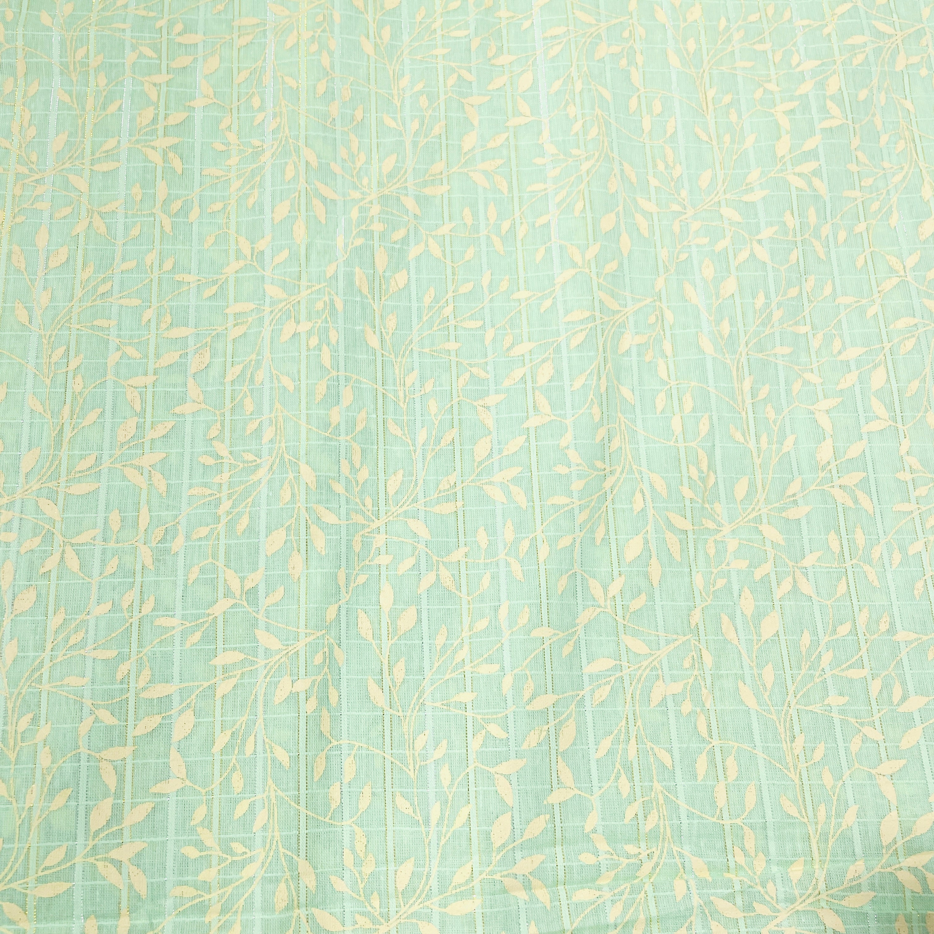 Green & Golden Floral With Lurex Cotton  Fabric - TradeUNO