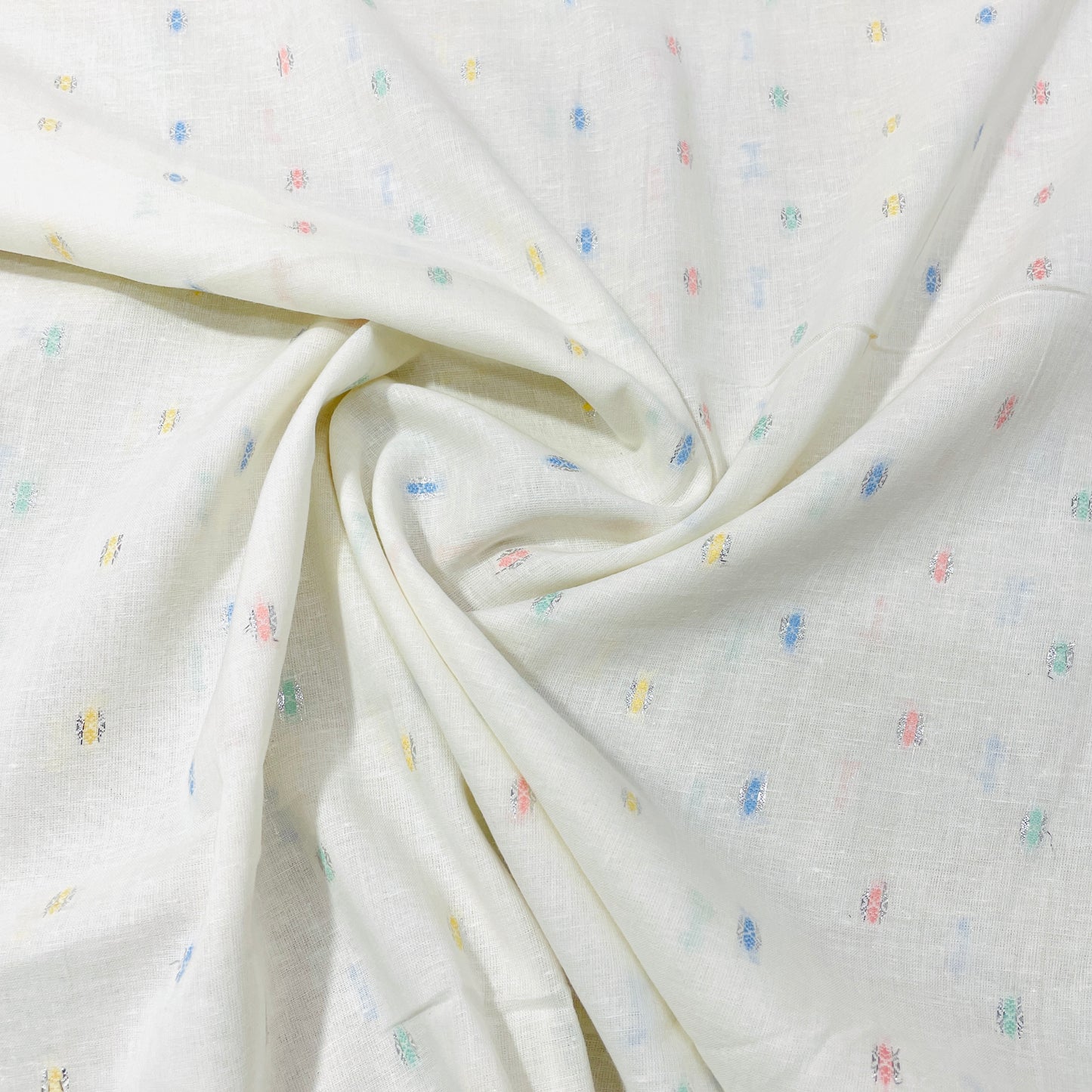 Off White & Multicolor With Lurex Cotton  Fabric - TradeUNO