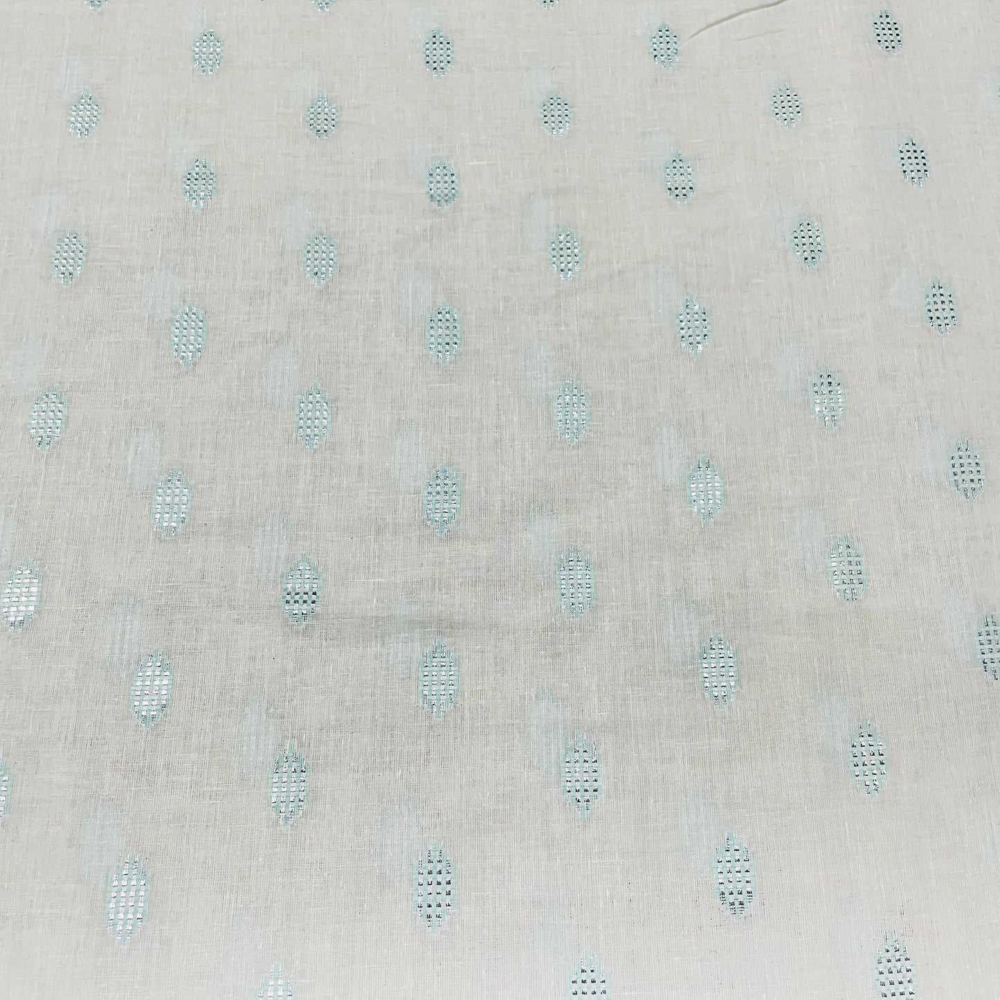 Off White & Green Geometrical With Lurex Cotton  Fabric - TradeUNO