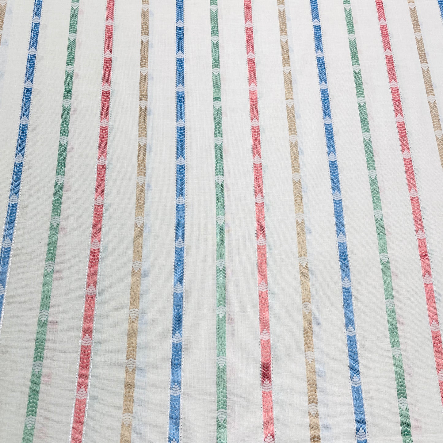 Off White & Multicolor Stripe With Lurex Cotton Fabric - TradeUNO