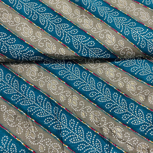 Green & Mehendi Green Bandhani Foil Print Chanderi Silk Fabric - TradeUNO