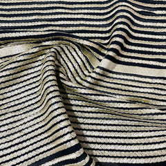 White & Gold Foil Stripe Thread Embroidery Georgette Fabric - TradeUNO