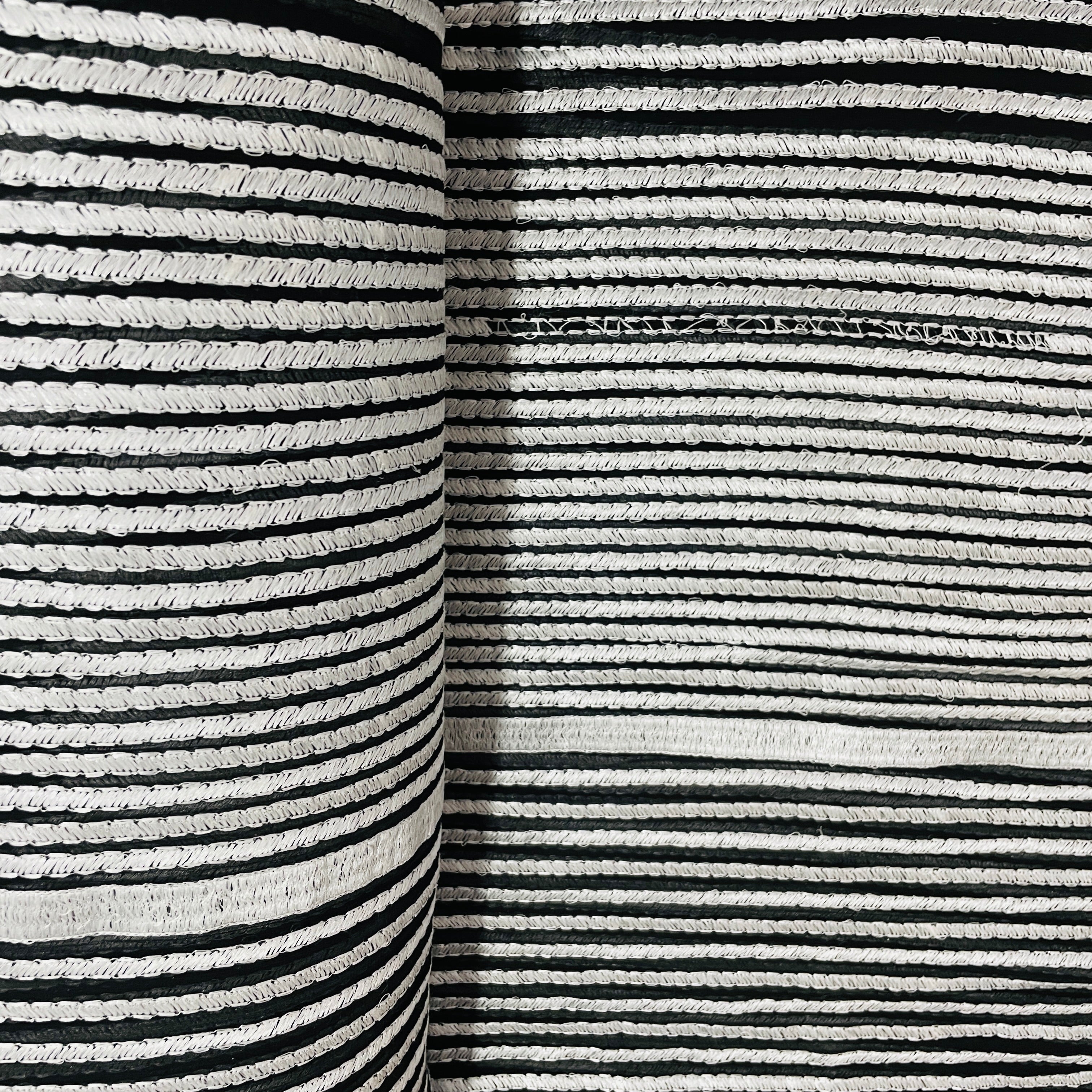 Black & Silver Foil Stripe Thread Embroidery Georgette Fabric - TradeUNO
