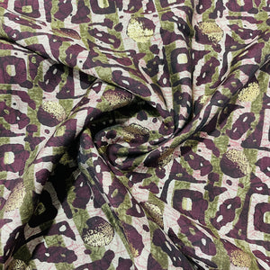 Maroon Abstract Foil Print Chanderi Silk Fabric - TradeUNO
