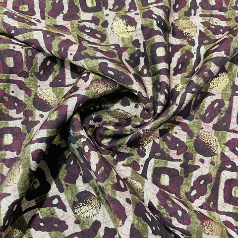 Maroon Abstract Foil Print Chanderi Silk Fabric - TradeUNO