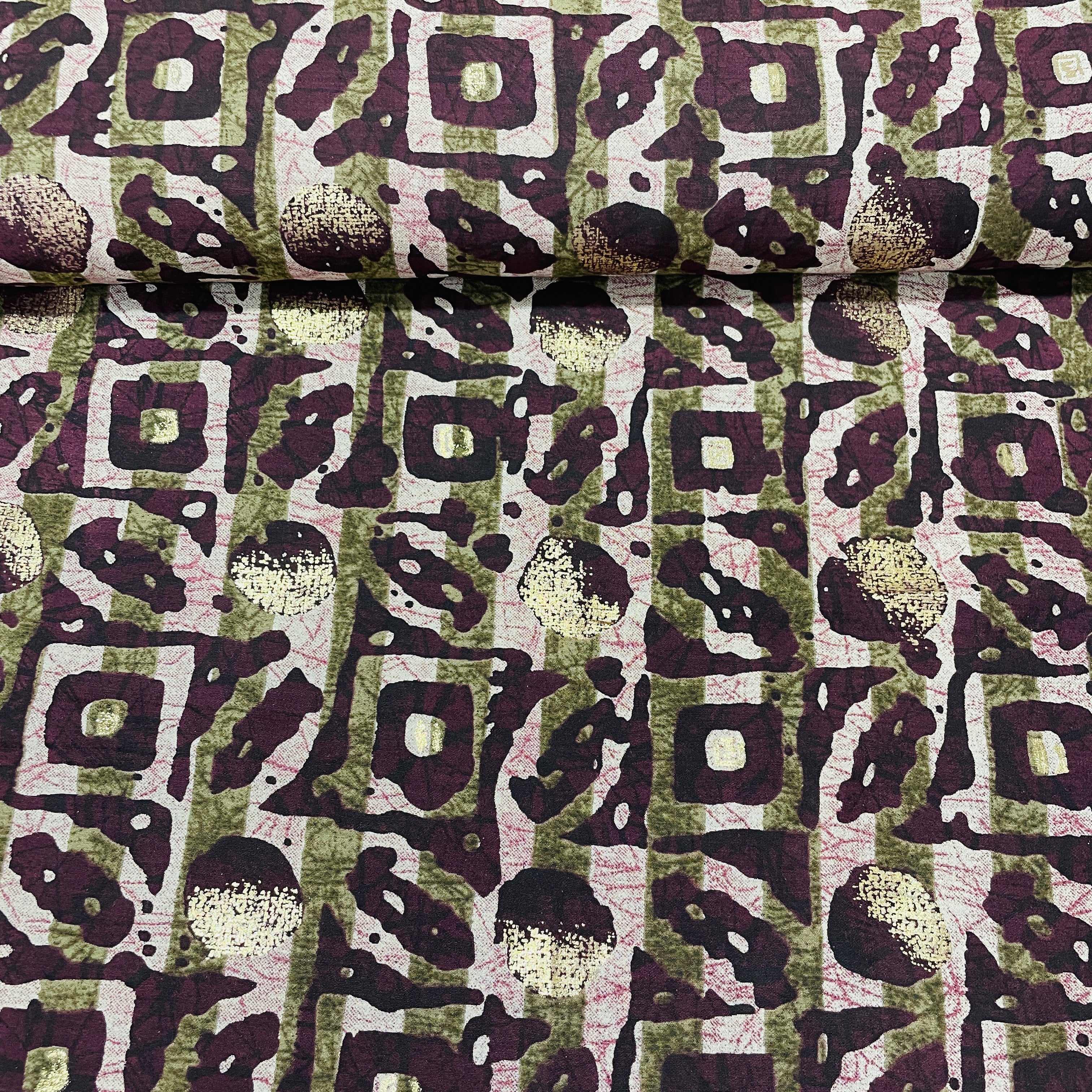 Maroon Abstract Foil Print Chanderi Silk Fabric - TradeUNO