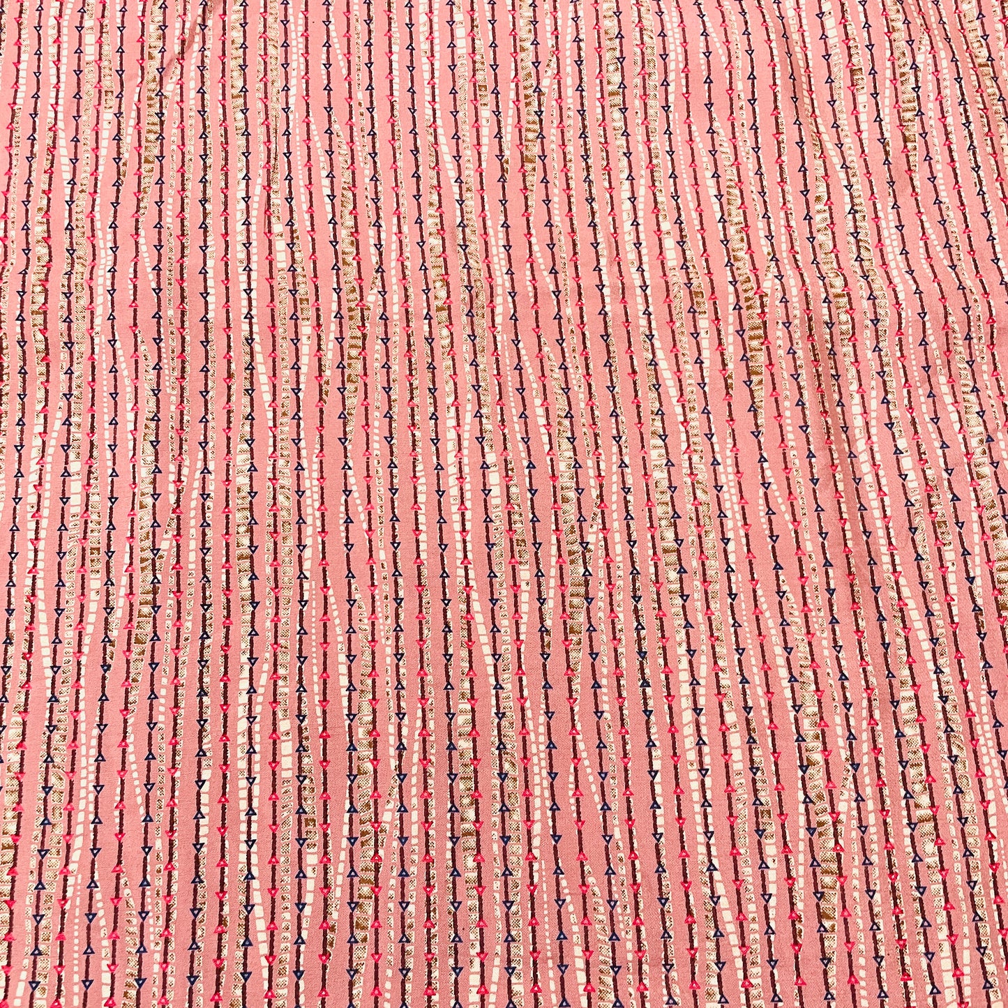 Peach Pink & Multicolor Stripe Print Chanderi Silk Fabric - TradeUNO