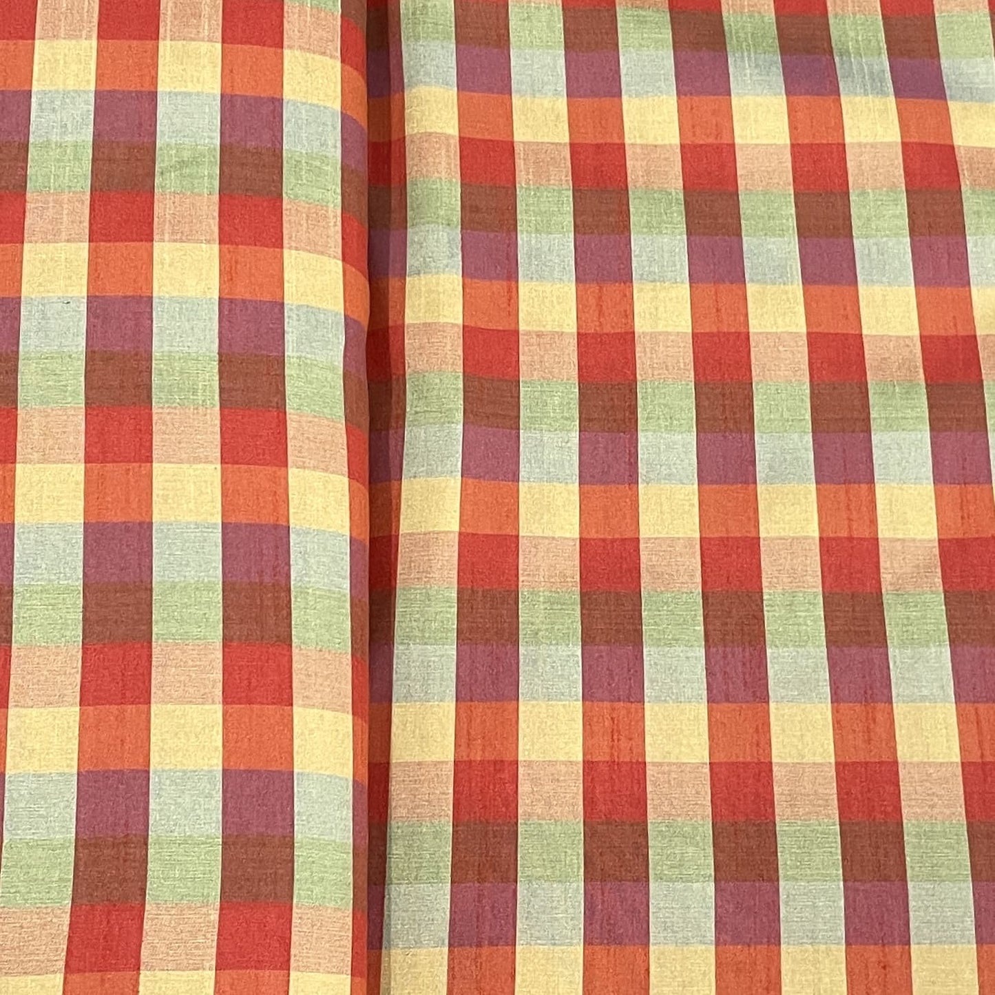 Premium Yellow Red Check Dupion Silk Fabric