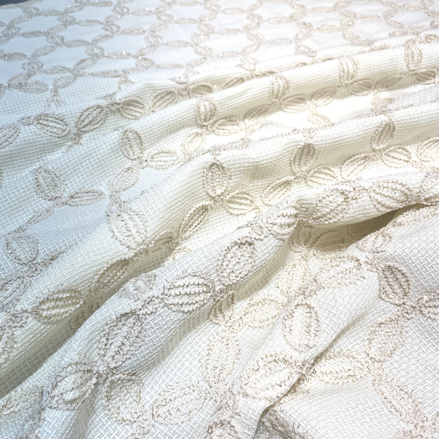 Premium Cream Floral Handloom Tweed Fabric