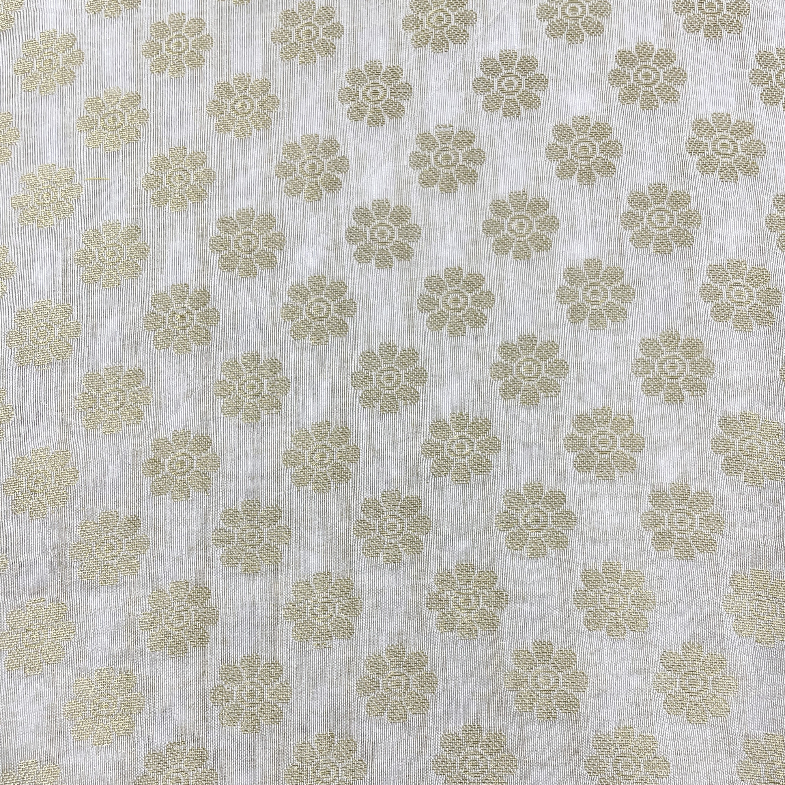 Classic White Gold Floral Buti Jacquard Dyeable Cotton Staple Fabric