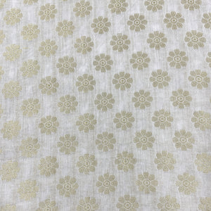 Classic White Gold Floral Buti Jacquard Dyeable Cotton Staple Fabric