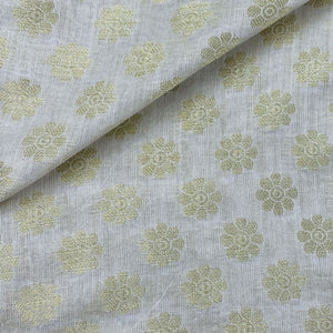Classic White Gold Floral Buti Jacquard Dyeable Cotton Staple Fabric