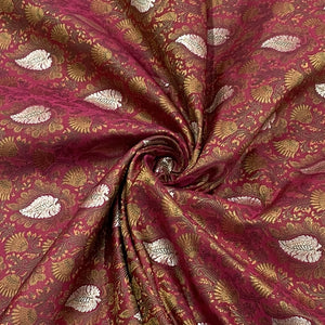 Premium Dark Pink Traditional Buti Print Tanchui Jamewar Silk Fabric