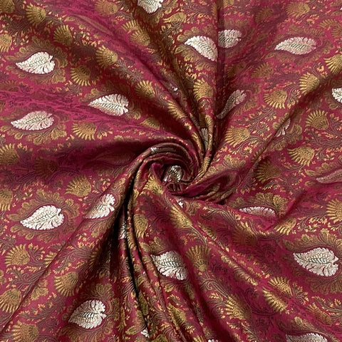 Premium Dark Pink Traditional Buti Print Tanchui Jamewar Silk Fabric