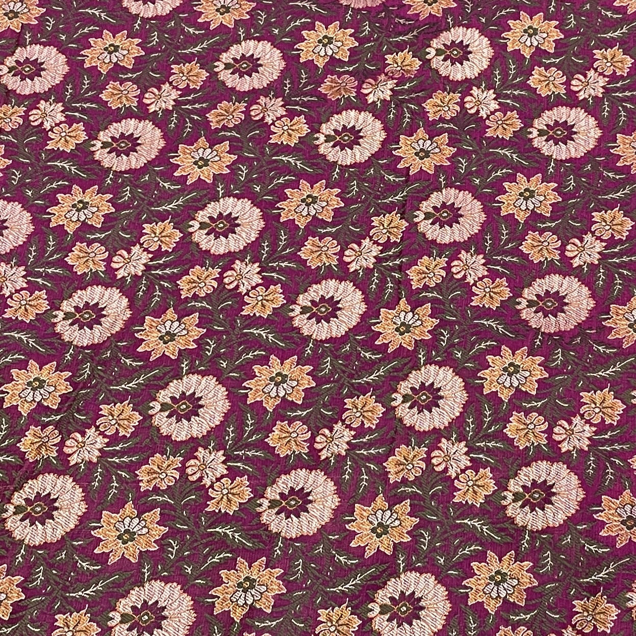 Premium Magenta Pink Traditional Floral Print Tanchui Jamewar Silk Fabric