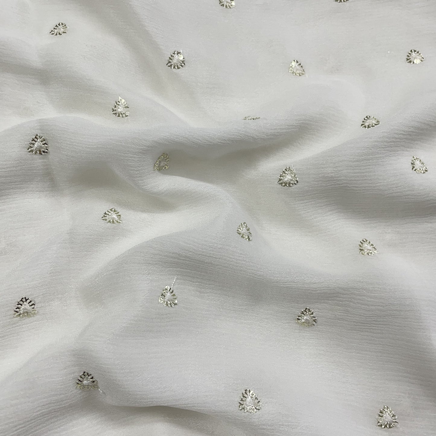 White Triangle Sequins Embroidery Dyeable Chinnon Fabric